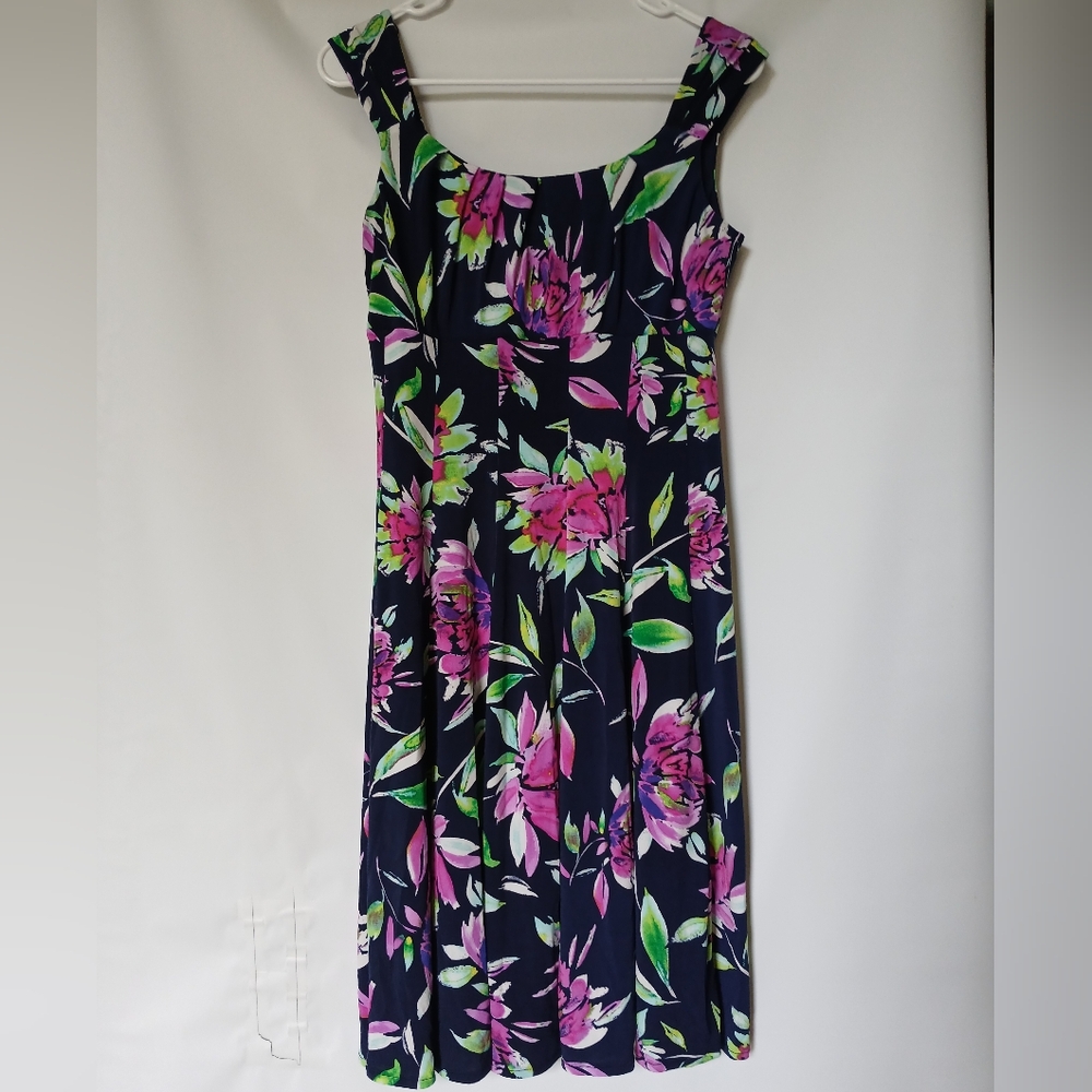 London Times Womens Floral Dress Size 6 Black Pink Green White
